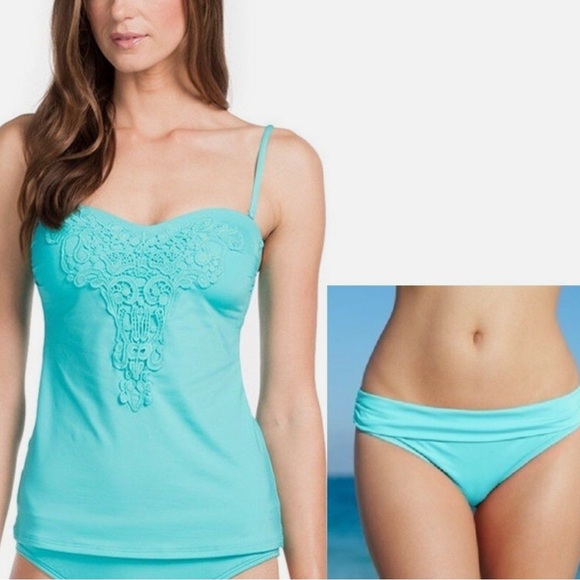 Kenneth Cole Reaction Turquoise Bikini Tankini with Embroidery women’s size L - Picture 1 of 13